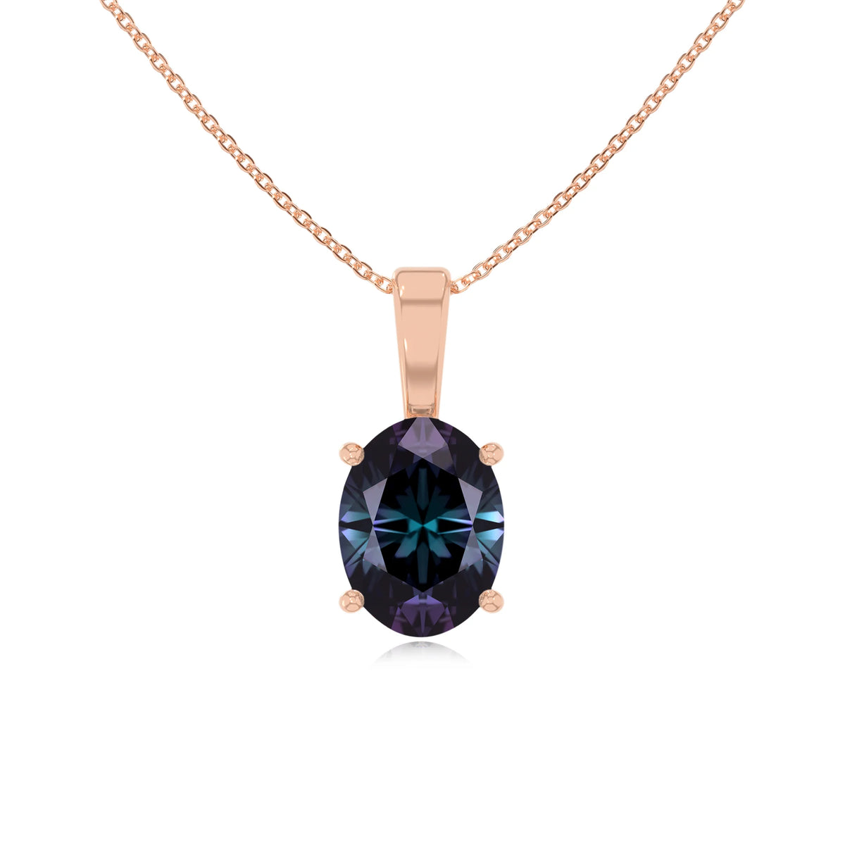 lab grown alexandrite oval solitaire necklaces in rose gold 