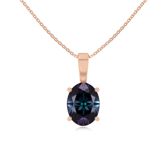 lab grown alexandrite oval solitaire necklaces in rose gold 