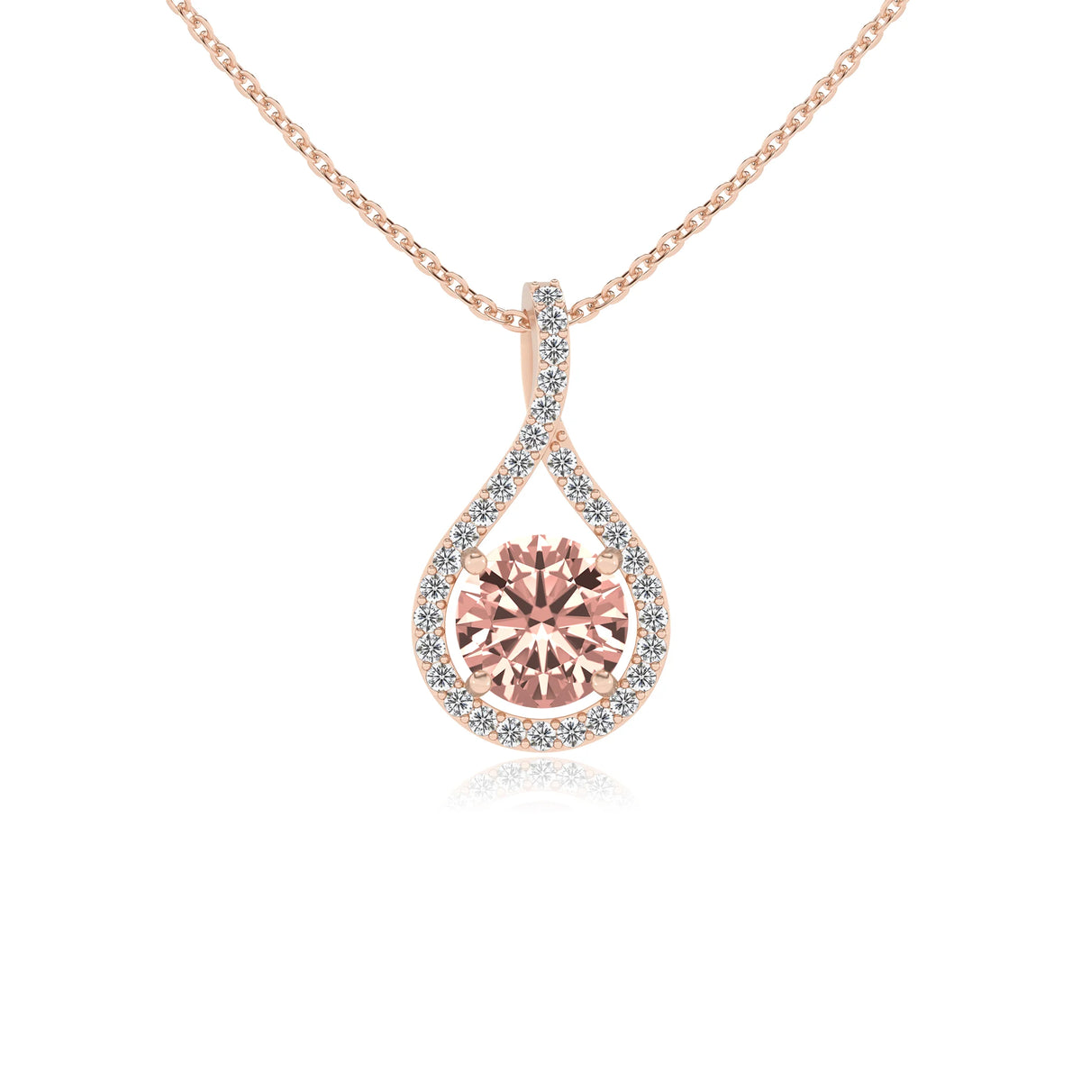 lab grown morganite round solitaire necklaces in rose gold 