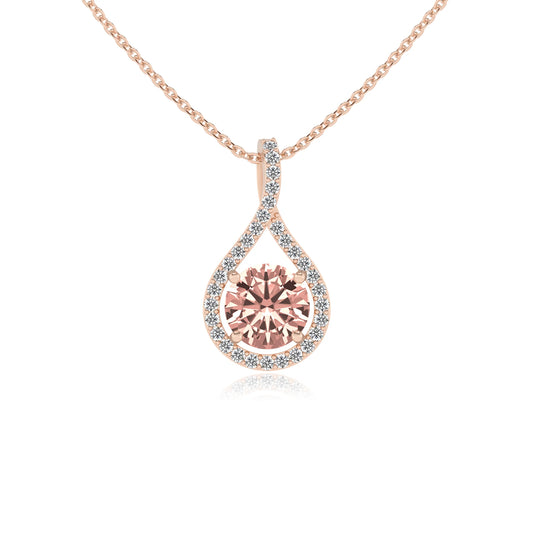 lab grown morganite round solitaire necklaces in rose gold 