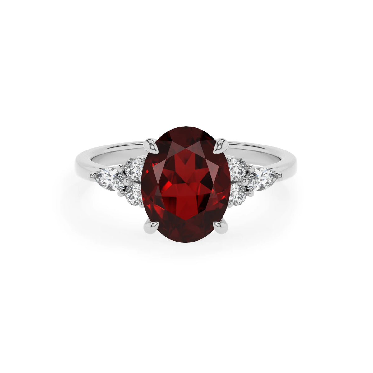 natural garnet oval solitaire rings in white gold 