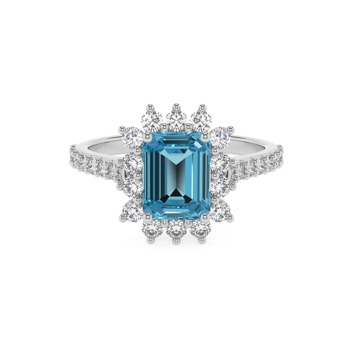 natural swiss-blue-topaz emerald cut solitaire rings in white gold 