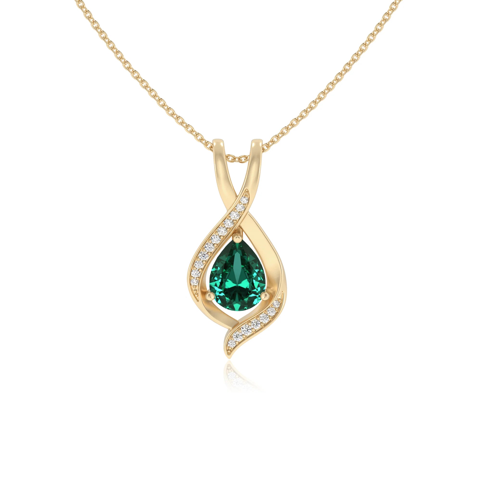 lab grown emerald pear solitaire necklaces in yellow gold 
