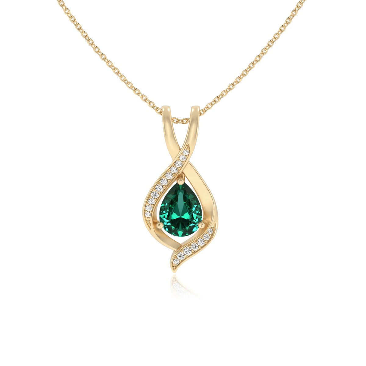 lab grown emerald pear solitaire necklaces in yellow gold 