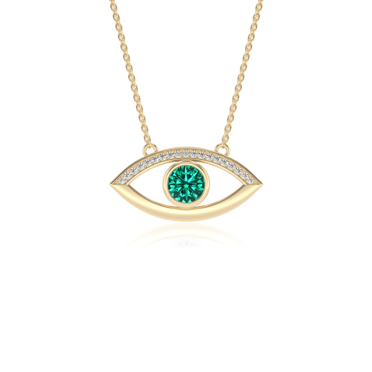 lab grown emerald round solitaire necklaces in yellow gold 