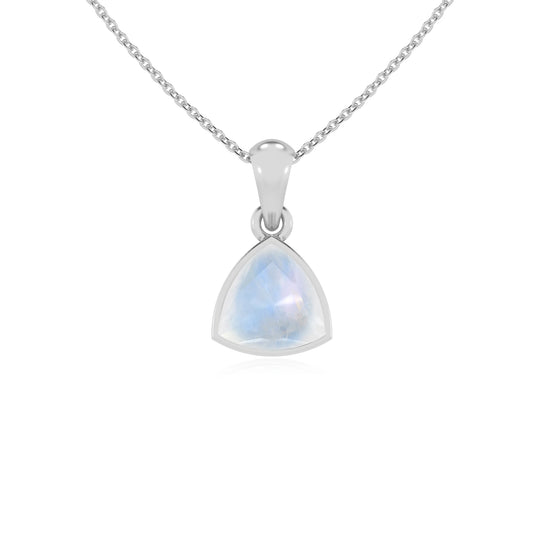 natural rainbow-moonstone trillion solitaire necklaces in platinum 