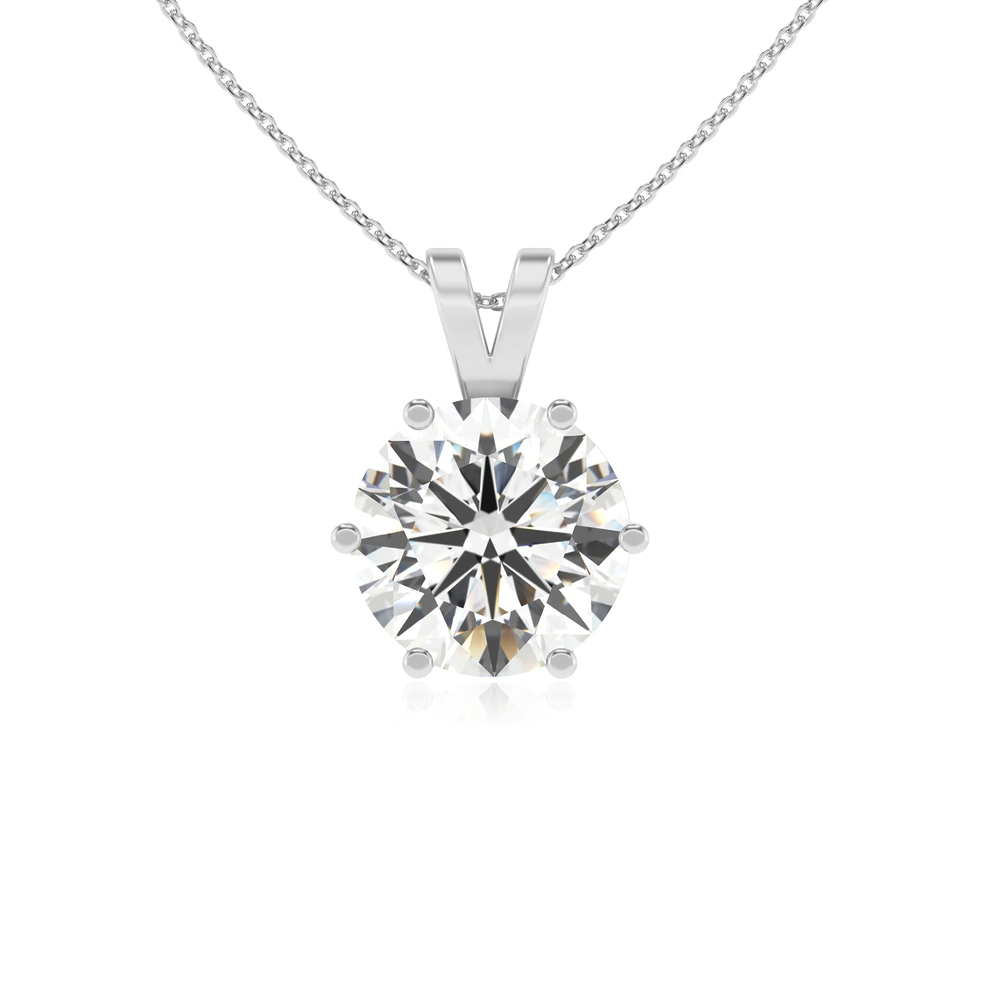 lab grown moissanite round solitaire v-bale necklaces in platinum 