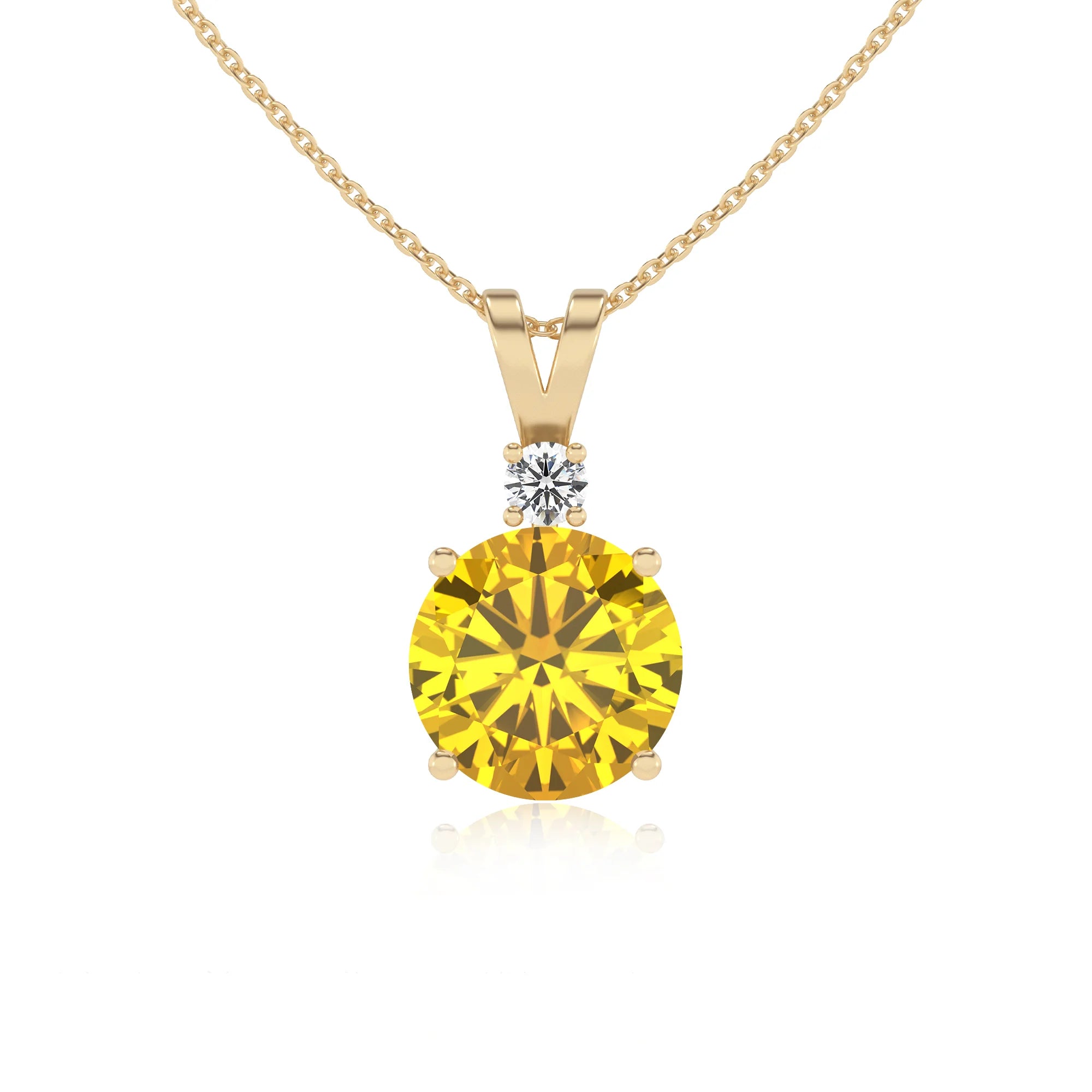 lab grown yellow-sapphire round solitaire v-bale necklaces in yellow gold 