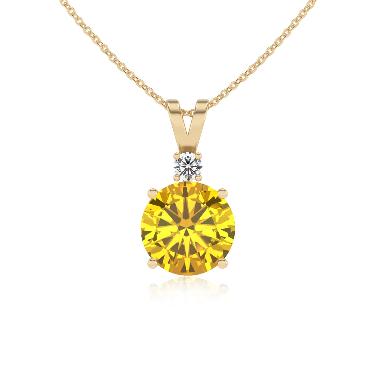 lab grown yellow-sapphire round solitaire v-bale necklaces in yellow gold 