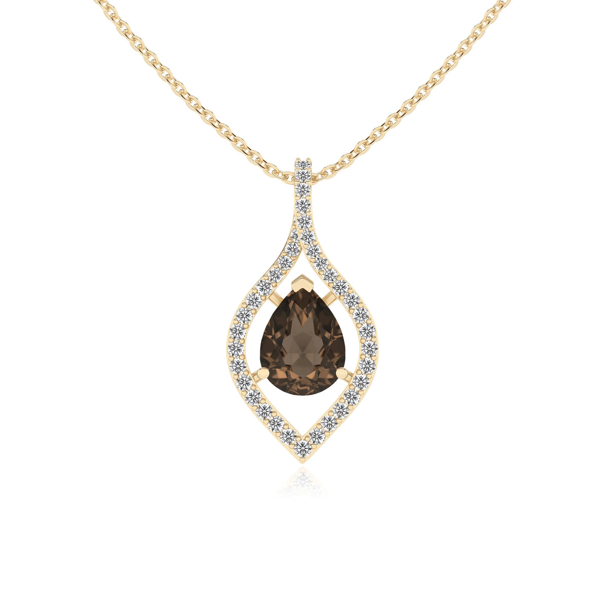 natural smoky-quartz pear infinity necklaces in yellow gold 