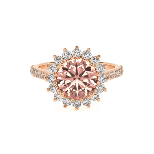 lab grown morganite round solitaire rings in rose gold 