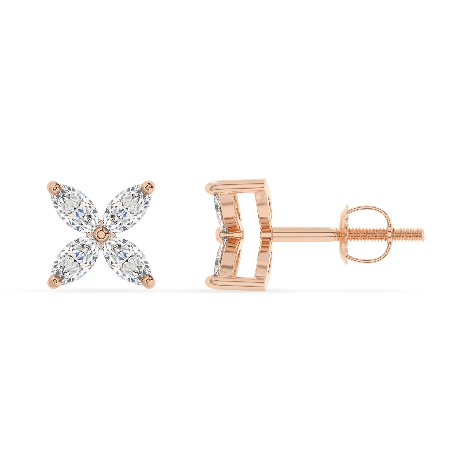 lab grown moissanite marquise stud earrings in rose gold 