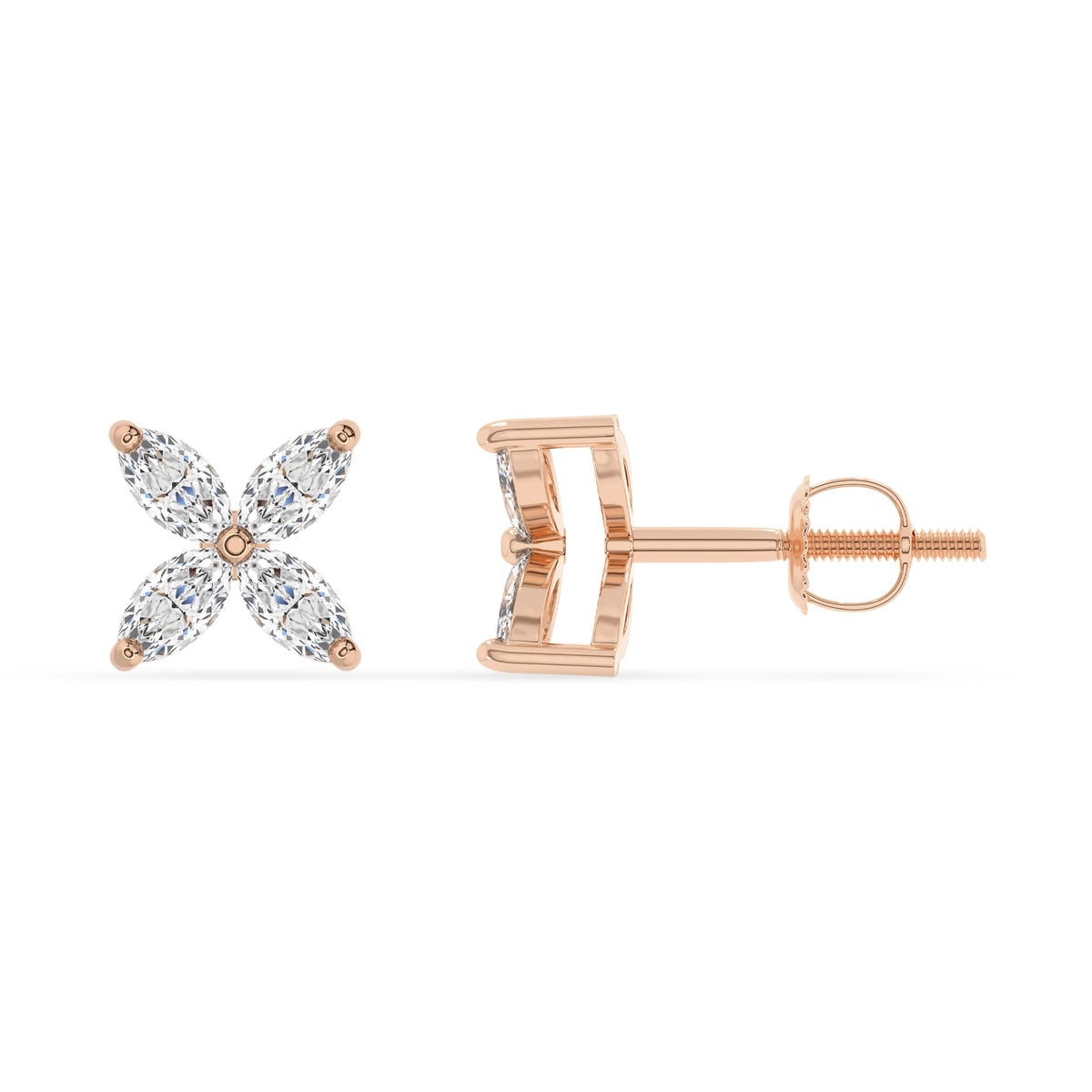 lab grown moissanite marquise stud earrings in rose gold 
