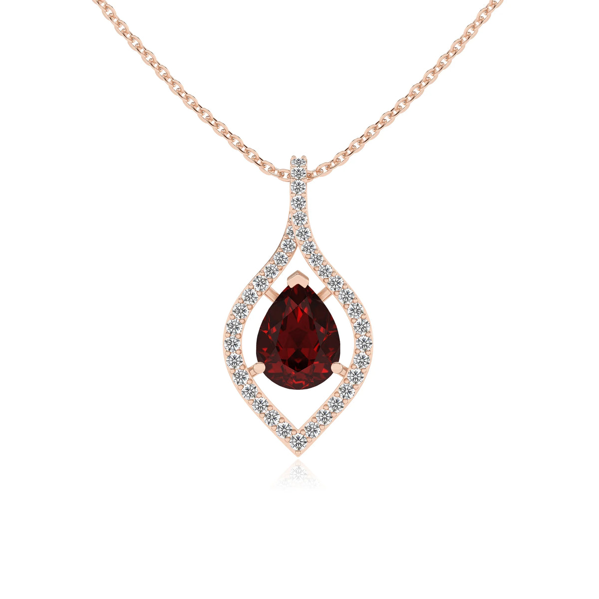 natural garnet pear infinity necklaces in rose gold 