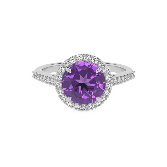 lab grown amethyst round solitaire rings in sterling silver 
