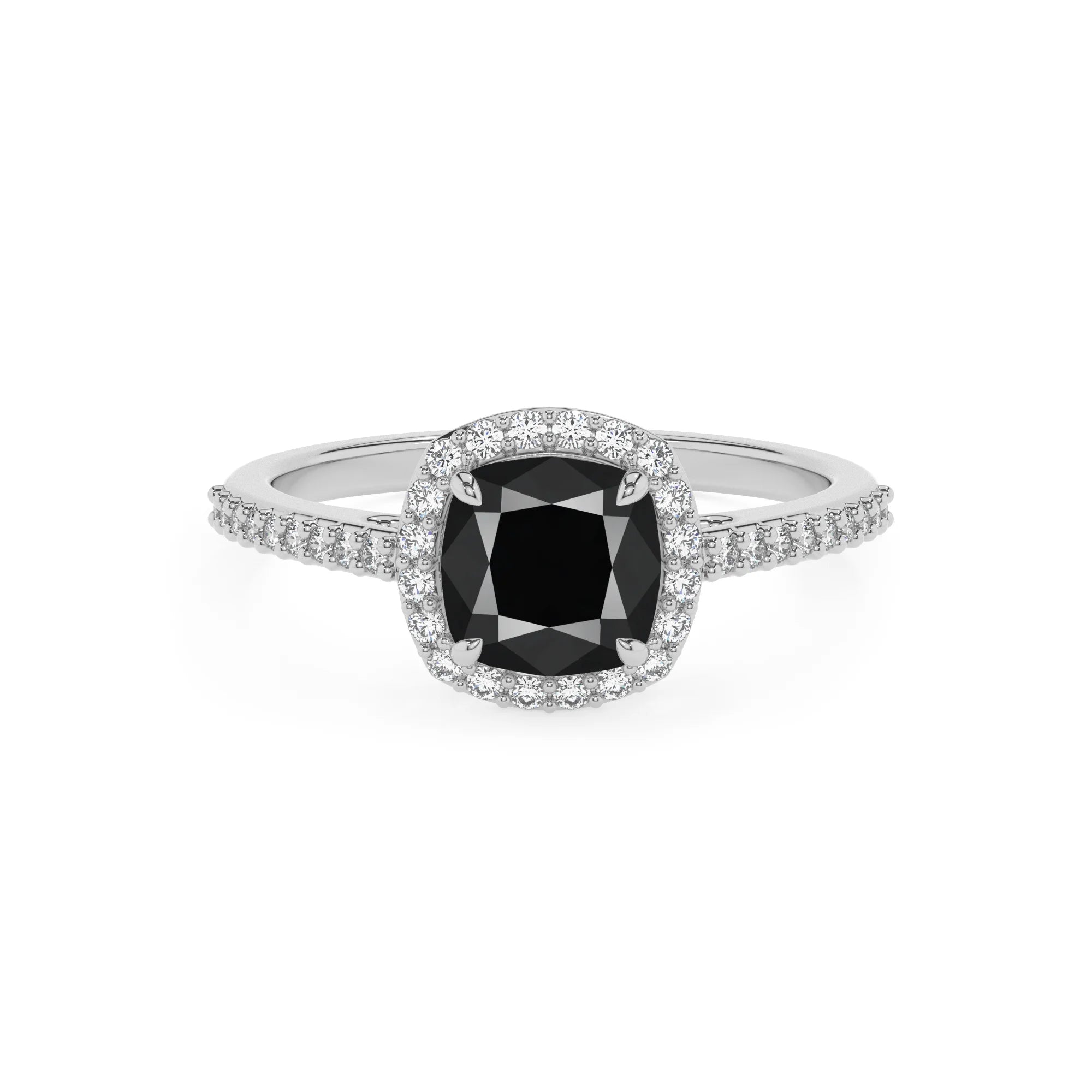 natural black-onyx cushion solitaire rings in platinum 