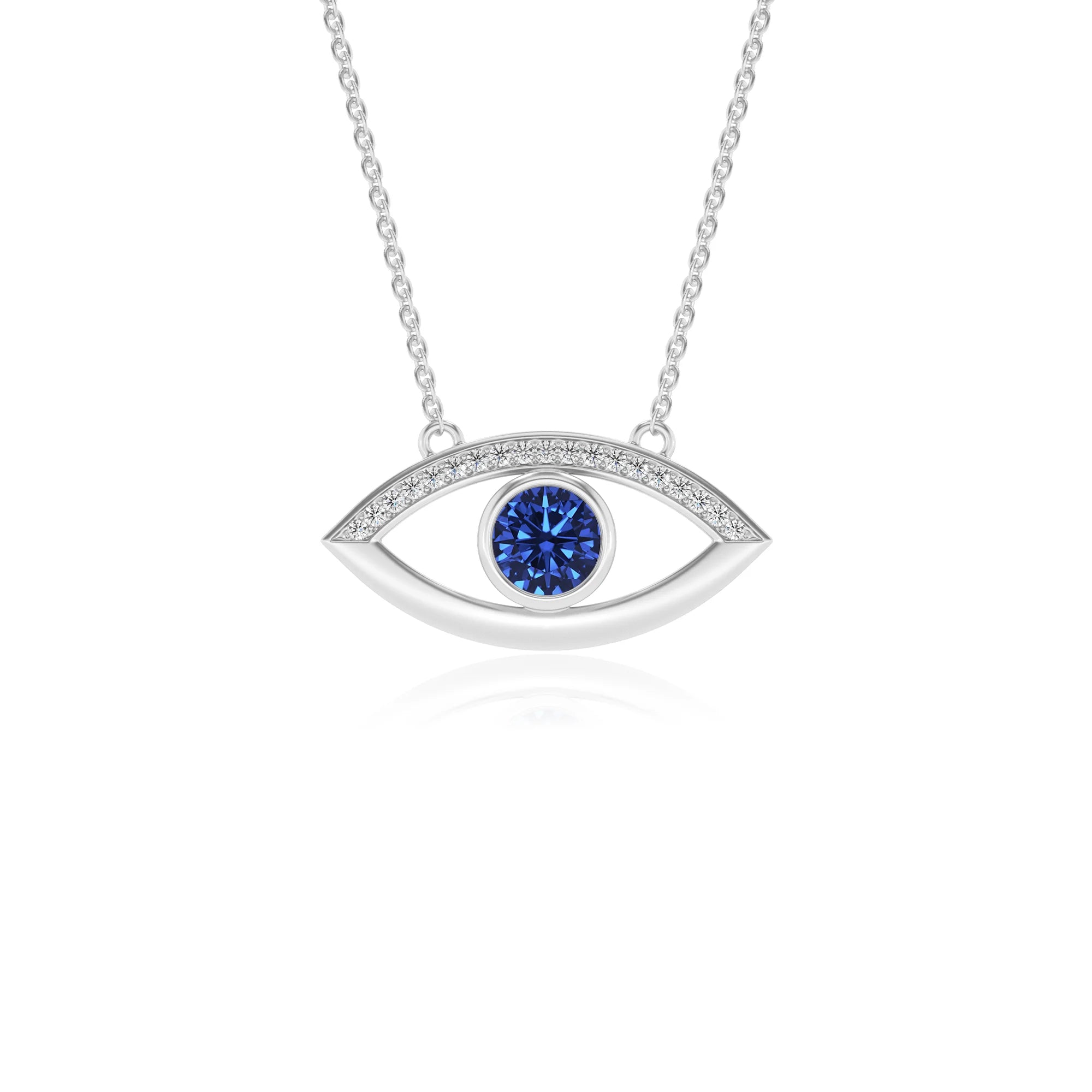 lab grown blue-sapphire round solitaire necklaces in sterling silver 