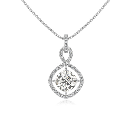 lab grown moissanite cushion infinity necklaces in white gold 