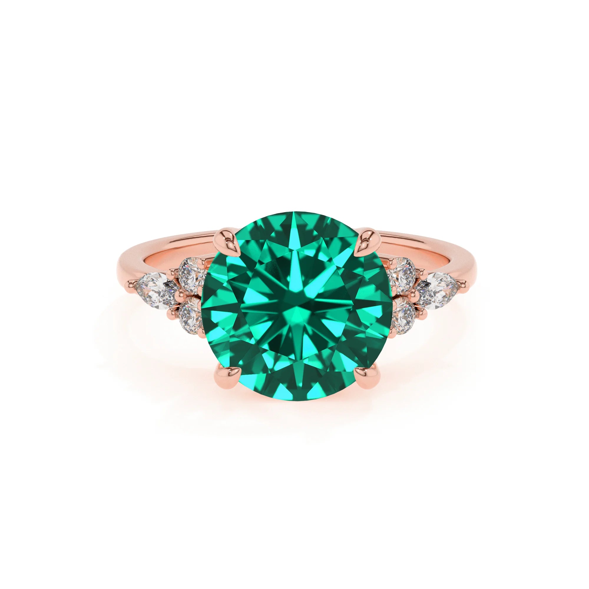 lab grown emerald round solitaire rings in rose gold 