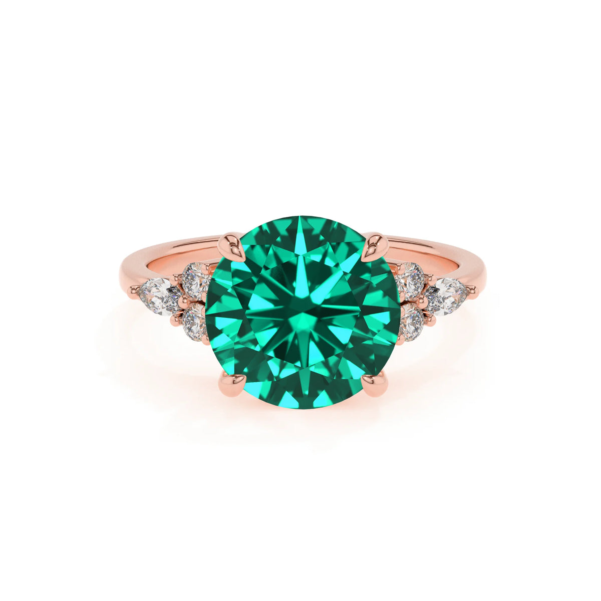 lab grown emerald round solitaire rings in rose gold 