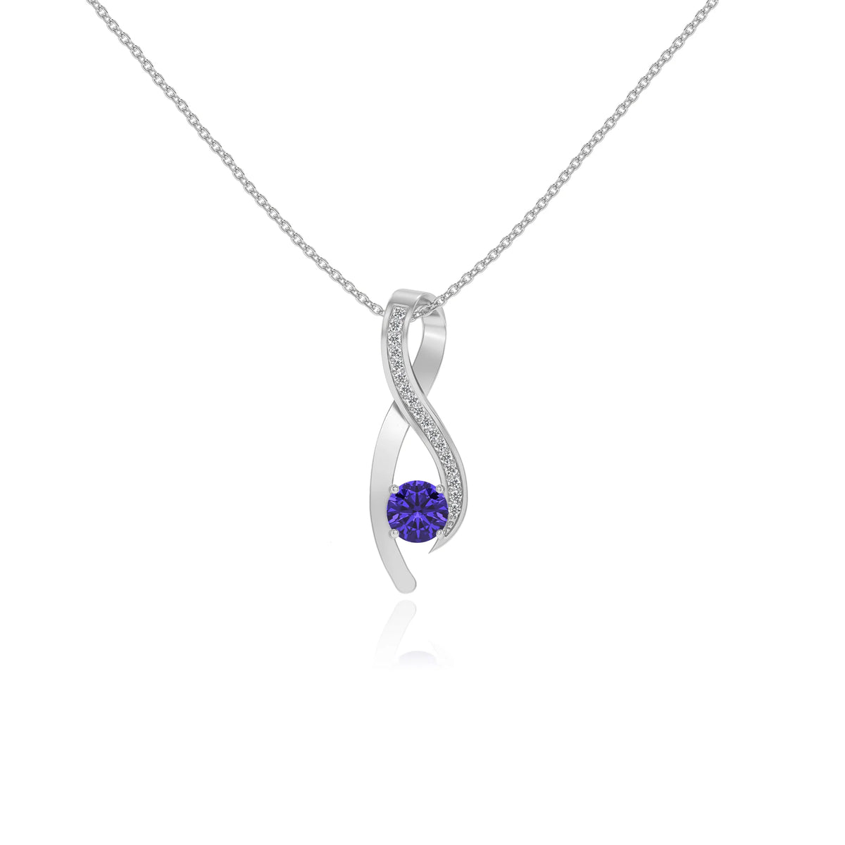 lab grown tanzanite round solitaire necklaces in white gold 