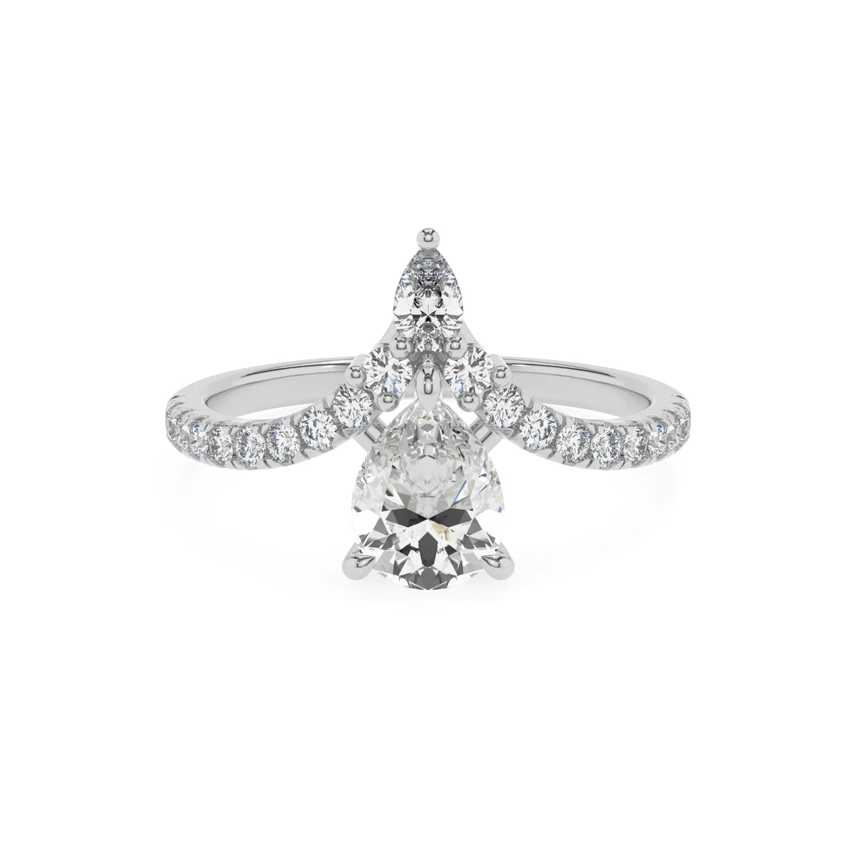 lab grown moissanite pear solitaire rings in white gold 