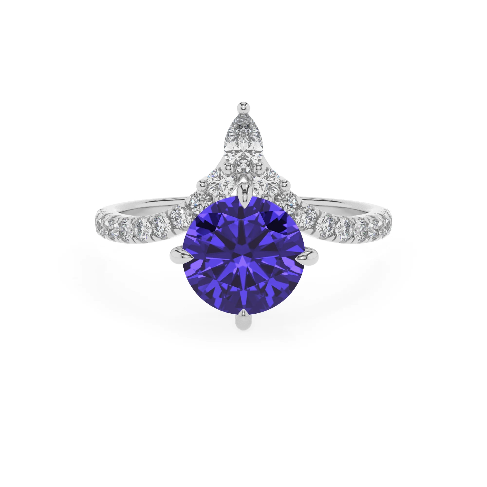 lab grown tanzanite round solitaire rings in white gold 