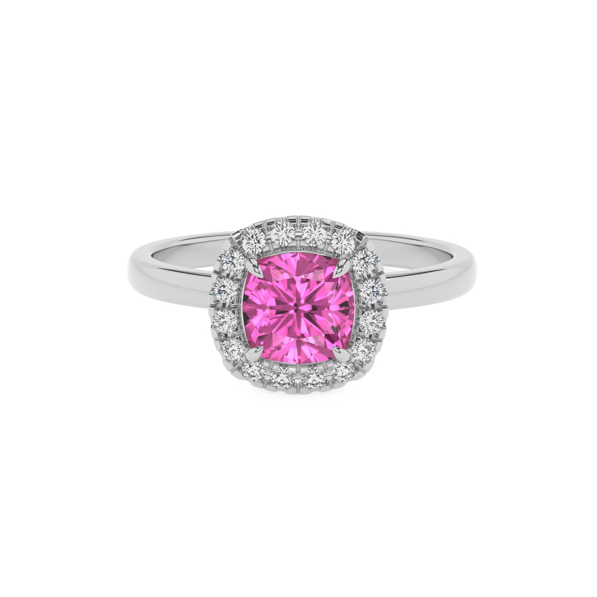 lab grown pink-sapphire cushion solitaire rings in sterling silver 