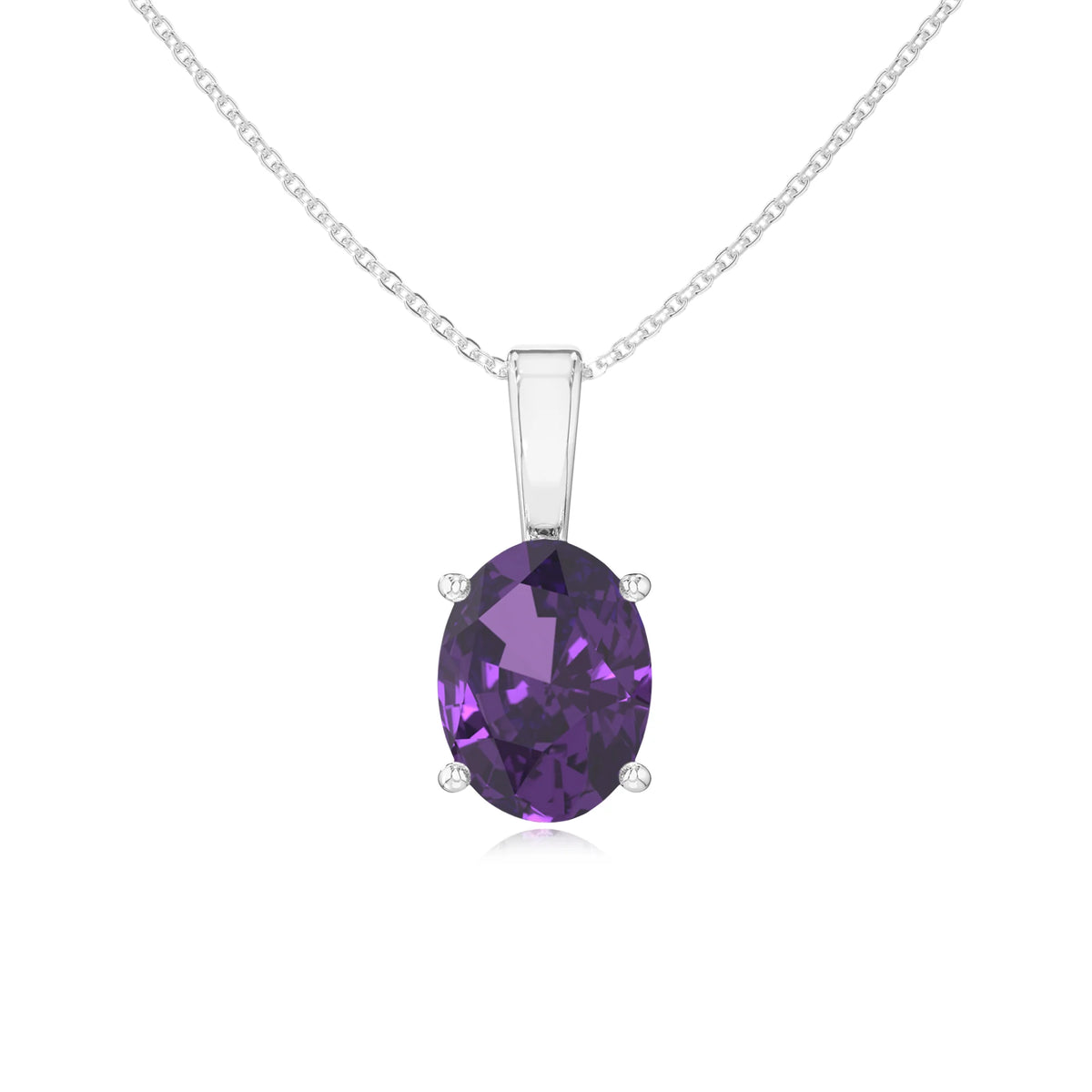 lab grown amethyst oval solitaire necklaces in white gold 