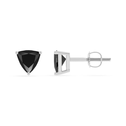natural black onyx trillion stud earrings in platinum 