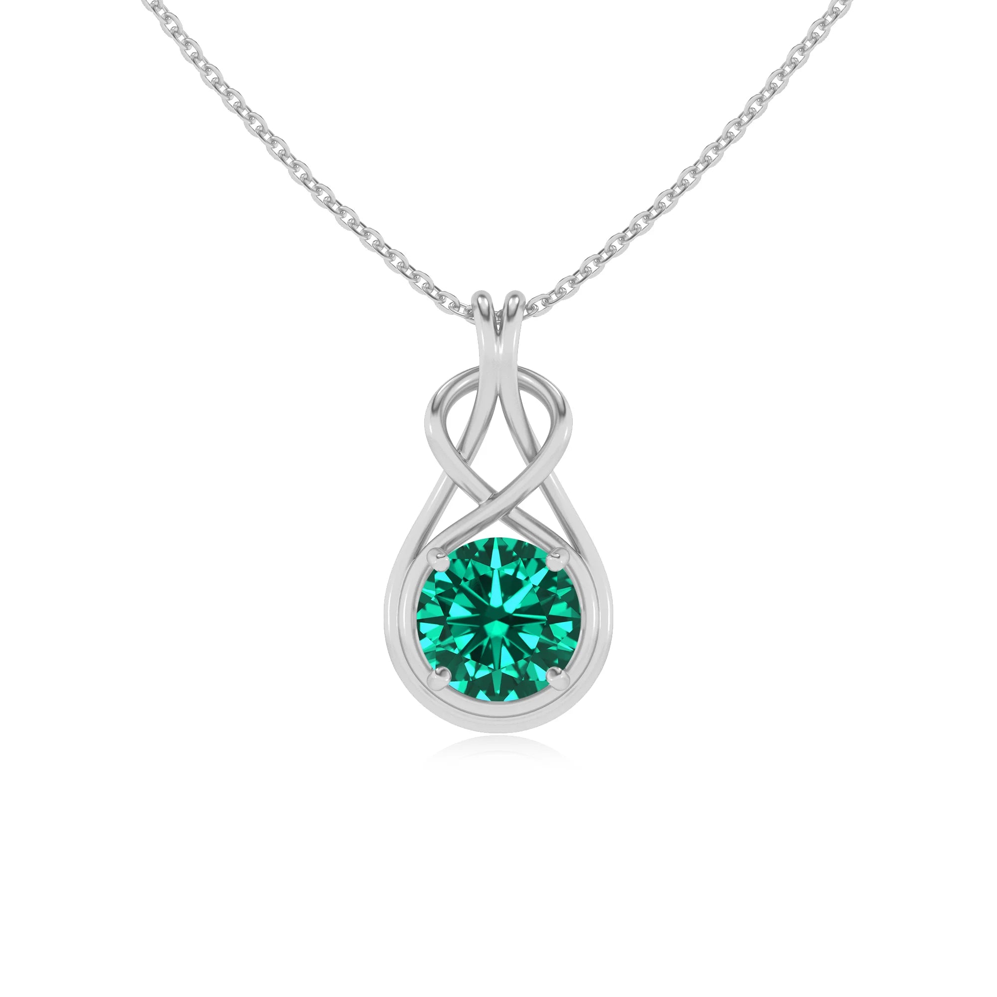 lab grown emerald round solitaire necklaces in white gold 