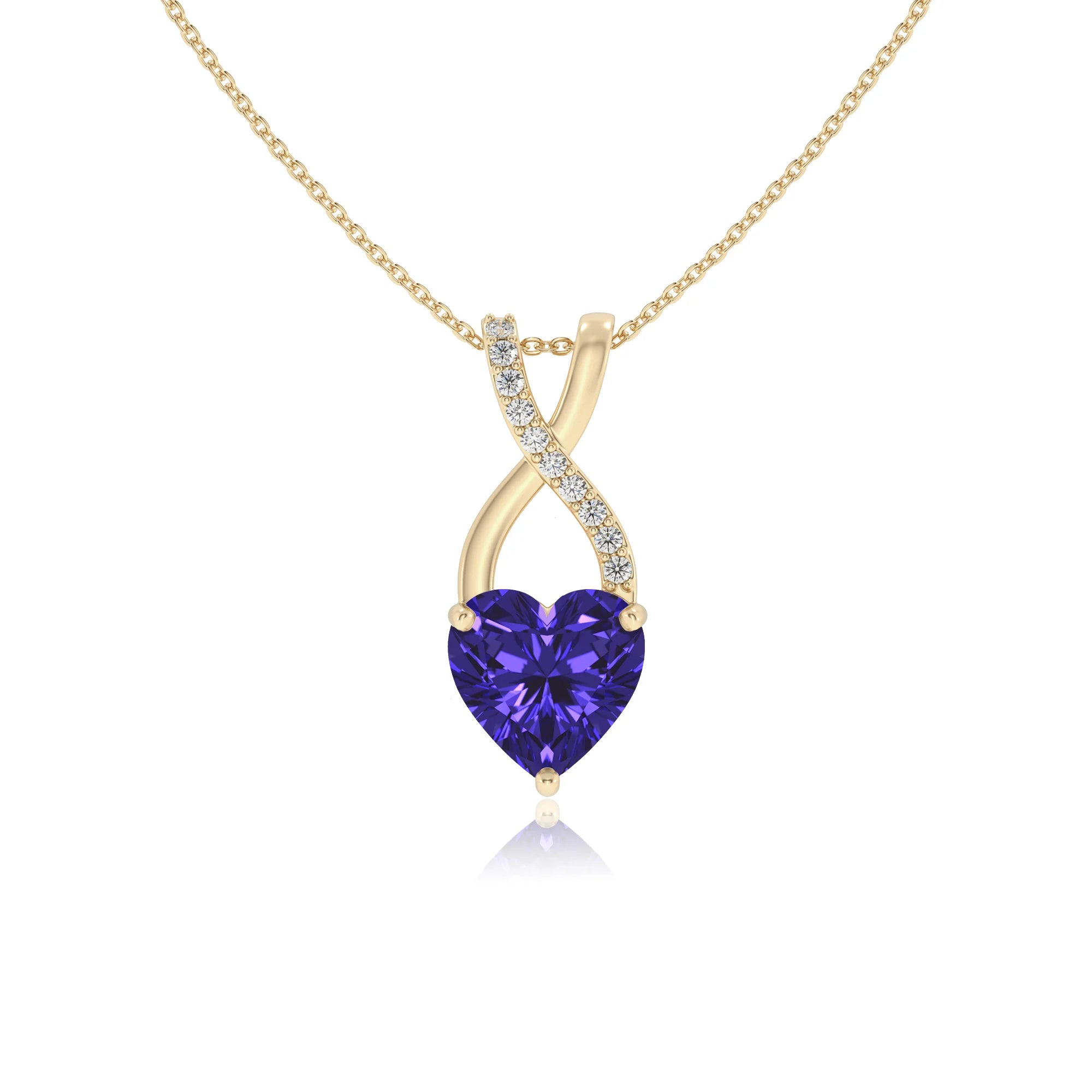 lab grown tanzanite heart solitaire necklaces in yellow gold 