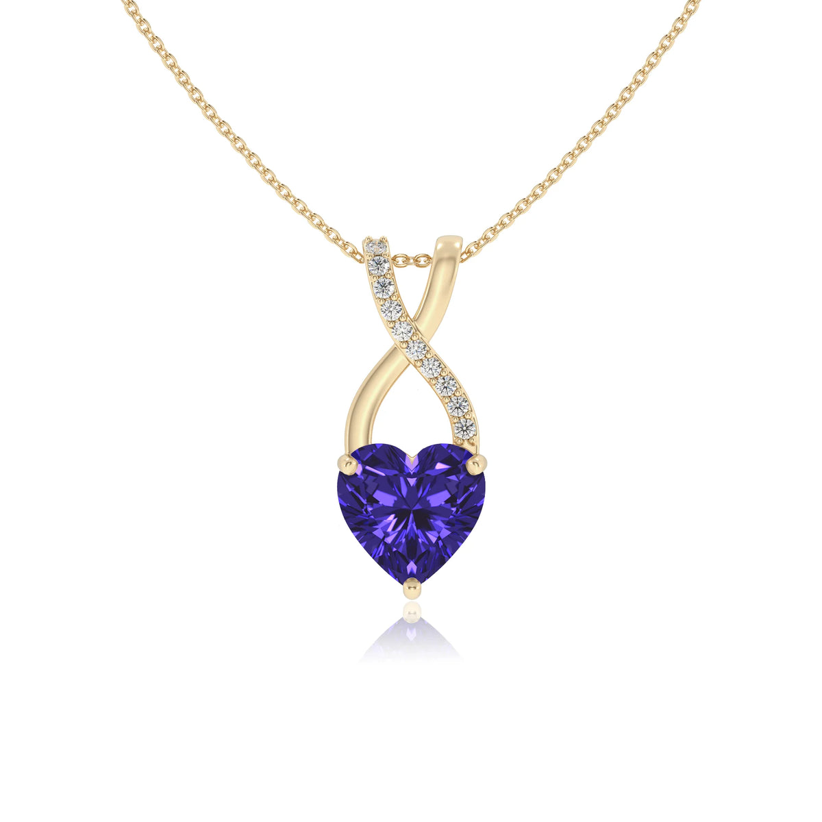 lab grown tanzanite heart solitaire necklaces in yellow gold 