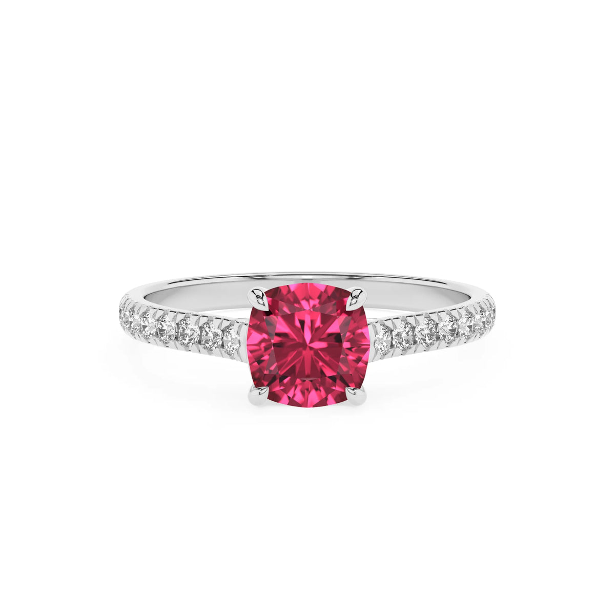 lab grown pink-tourmaline cushion half eternity solitaire engagement rings in sterling silver 