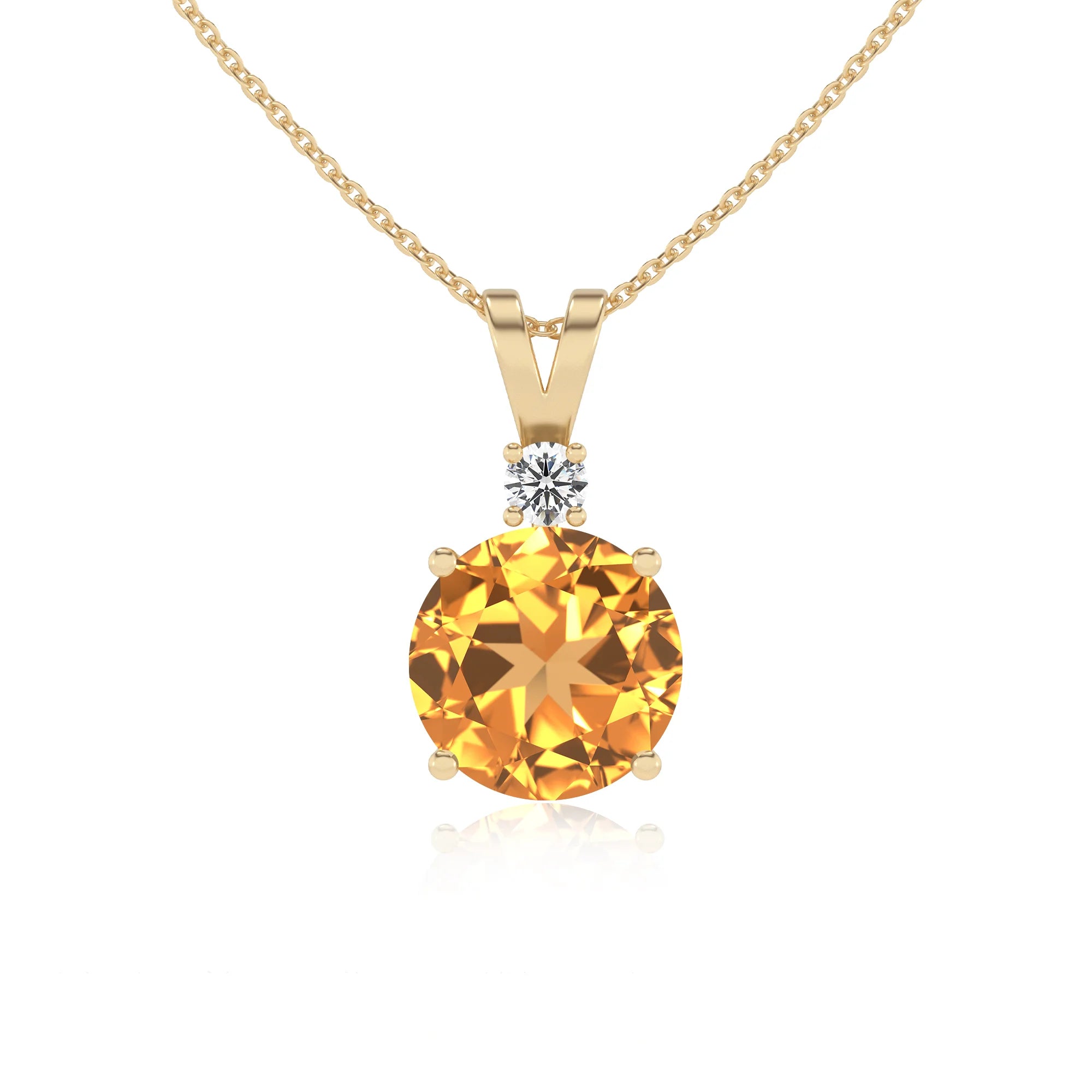 lab grown citrine round solitaire v-bale necklaces in yellow gold 