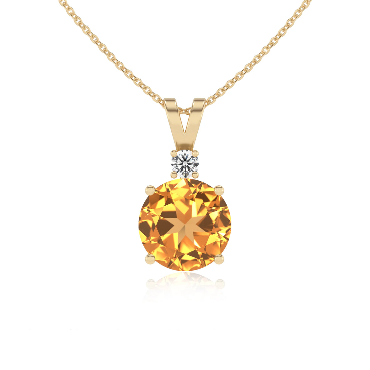 lab grown citrine round solitaire v-bale necklaces in yellow gold 