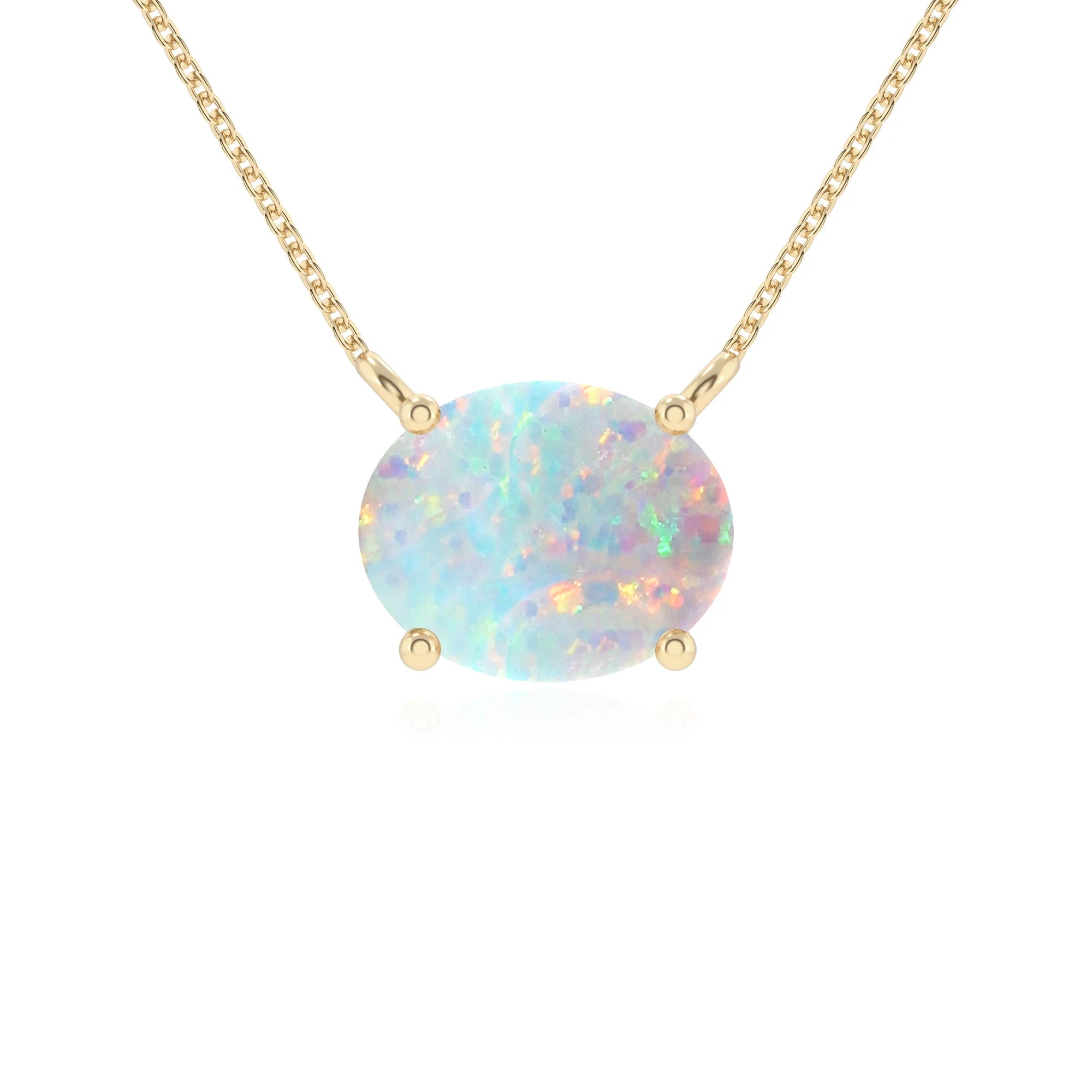 lab grown opal oval solitaire necklaces in yellow gold 