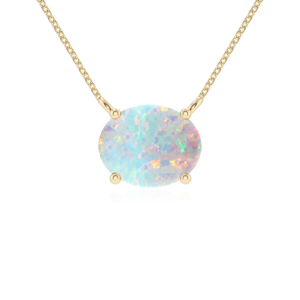 lab grown opal oval solitaire necklaces in yellow gold 