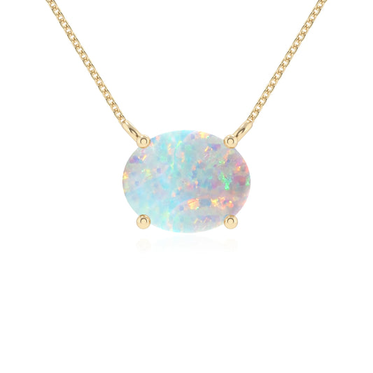 lab grown opal oval solitaire necklaces in yellow gold 