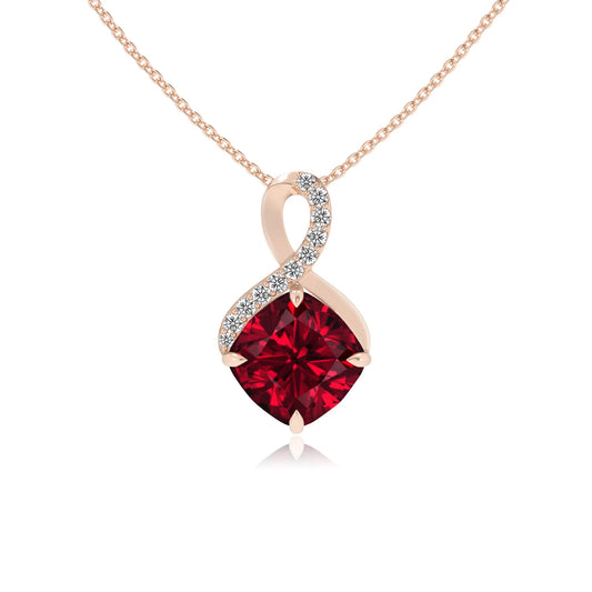 lab grown ruby cushion infinity necklaces in rose gold 