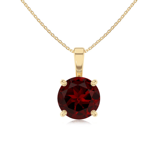 natural garnet round solitaire necklaces in yellow gold 