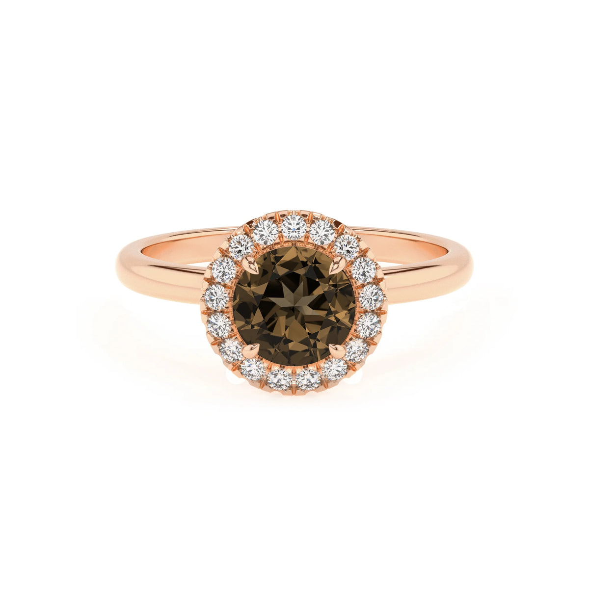 natural smoky-quartz round solitaire rings in rose gold 