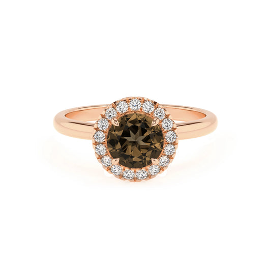 natural smoky-quartz round solitaire rings in rose gold 