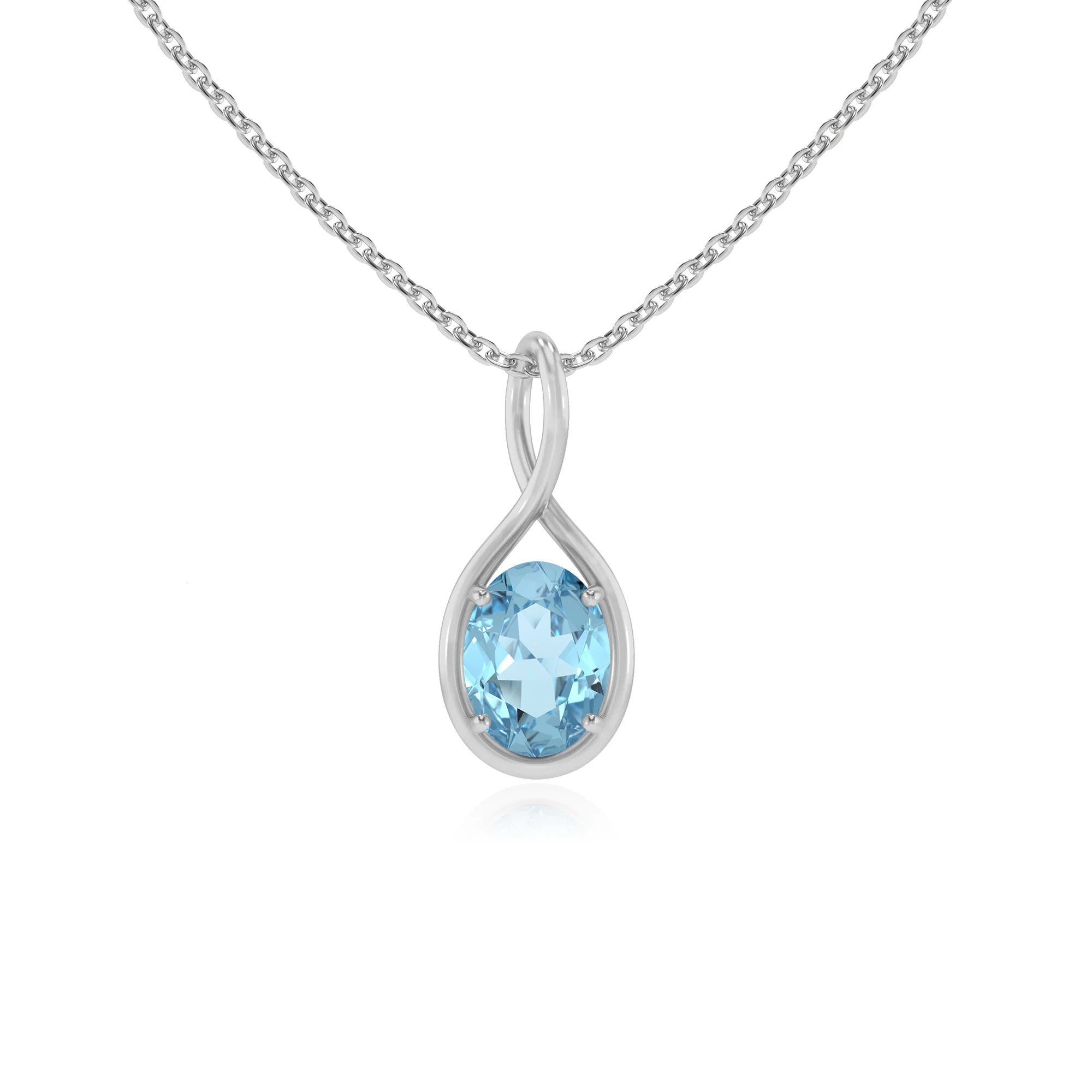 lab grown aquamarine oval solitaire necklaces in white gold 