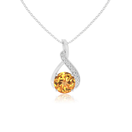 lab grown citrine round solitaire necklaces in sterling silver 