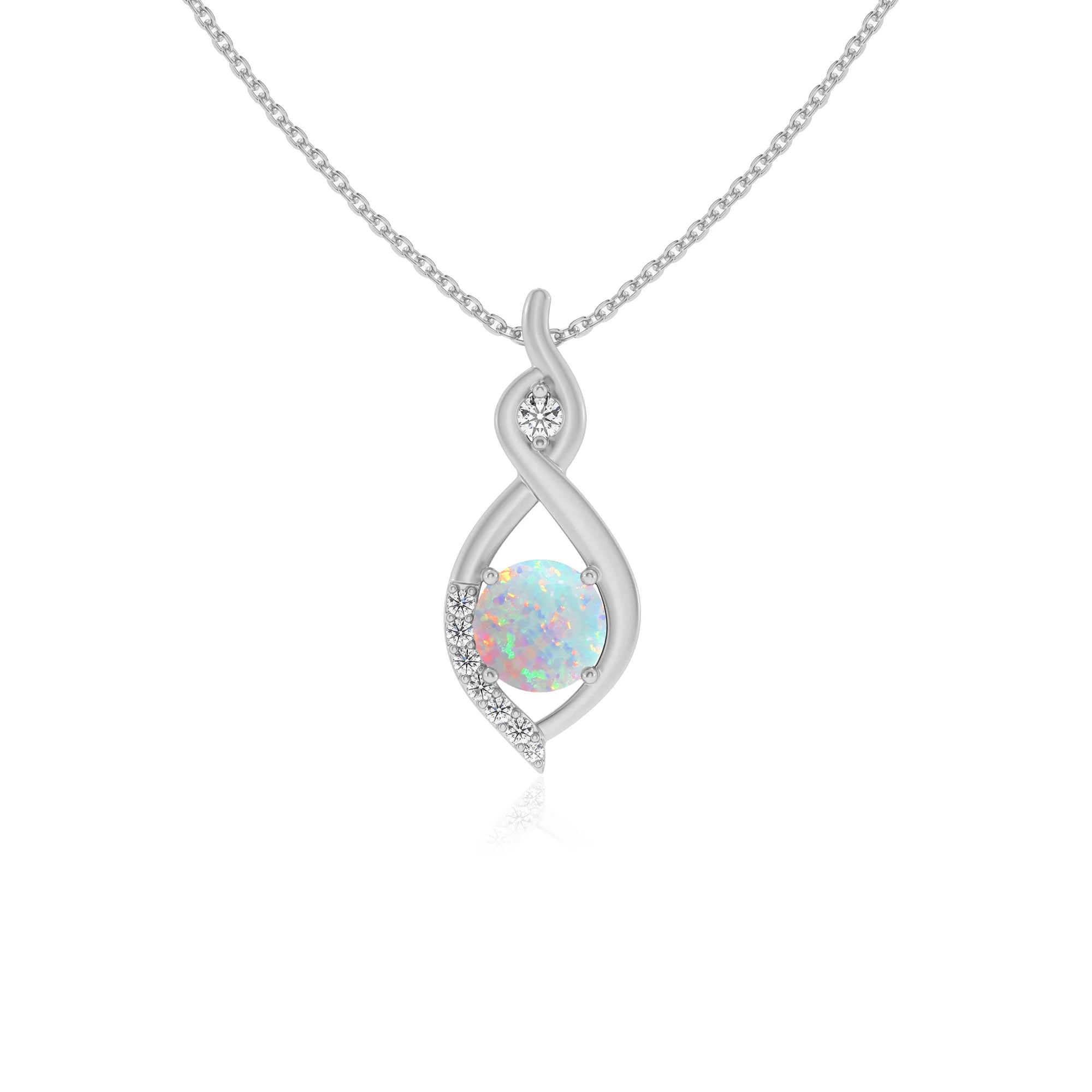 lab grown opal round solitaire necklaces in platinum 