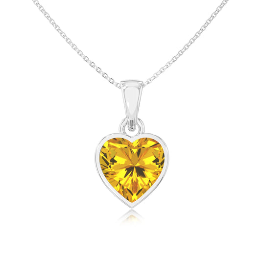 lab grown yellow-sapphire heart solitaire necklaces in white gold 
