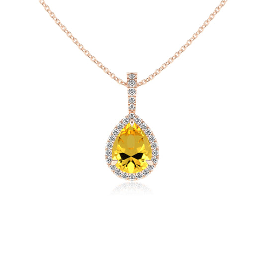 lab grown yellow-sapphire pear solitaire necklaces in rose gold 