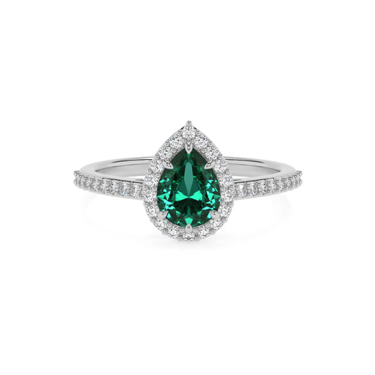 lab grown emerald pear solitaire rings in sterling silver 