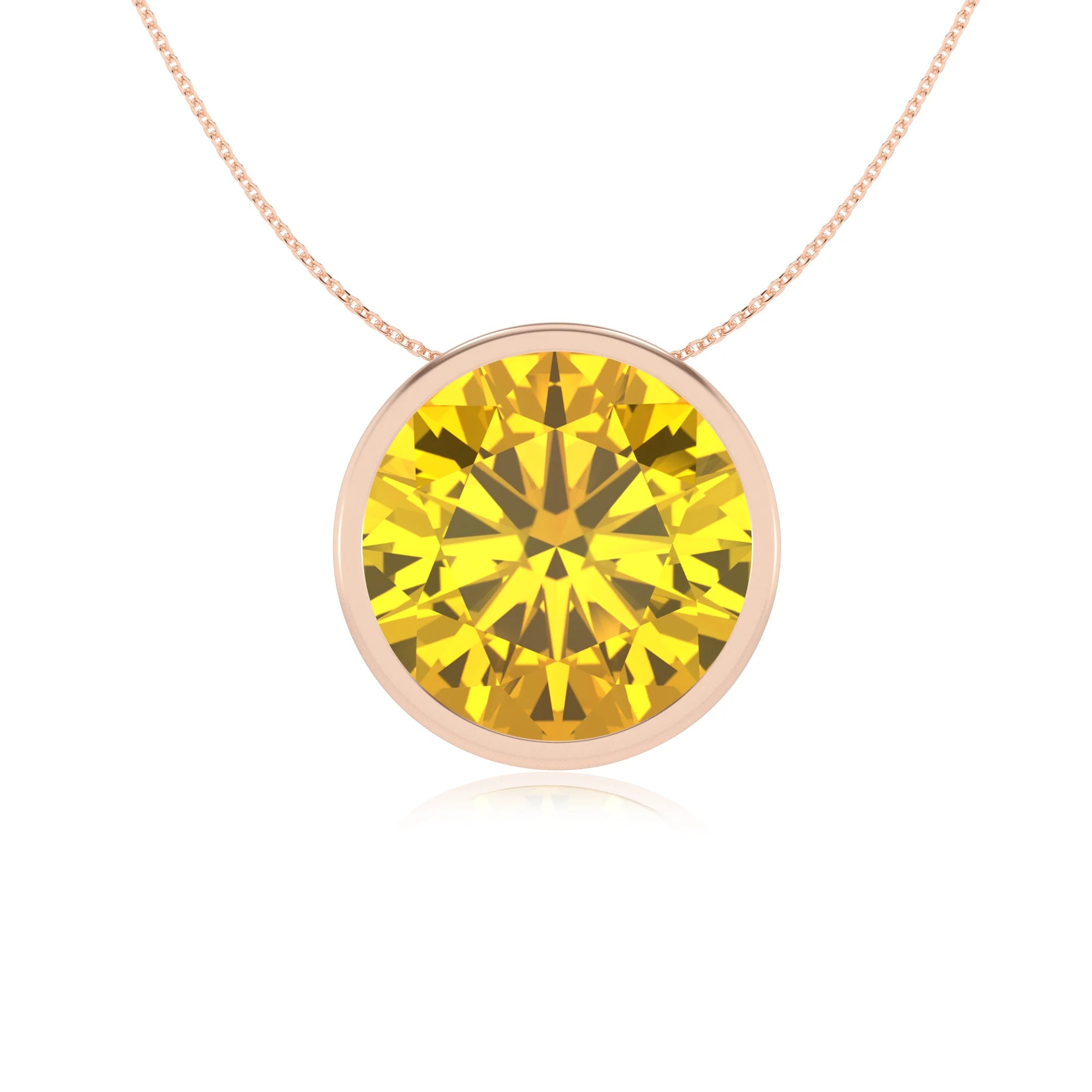 lab grown yellow-sapphire round solitaire necklaces in rose gold 